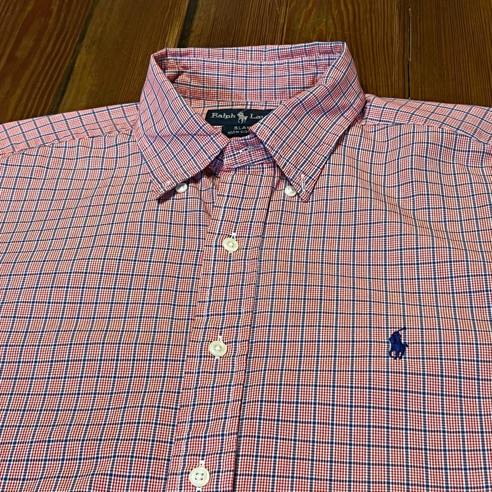 Ralph Lauren Blake Red/Blue‎ Polo Button Down Long Sleeve Oxford Shirt Large
